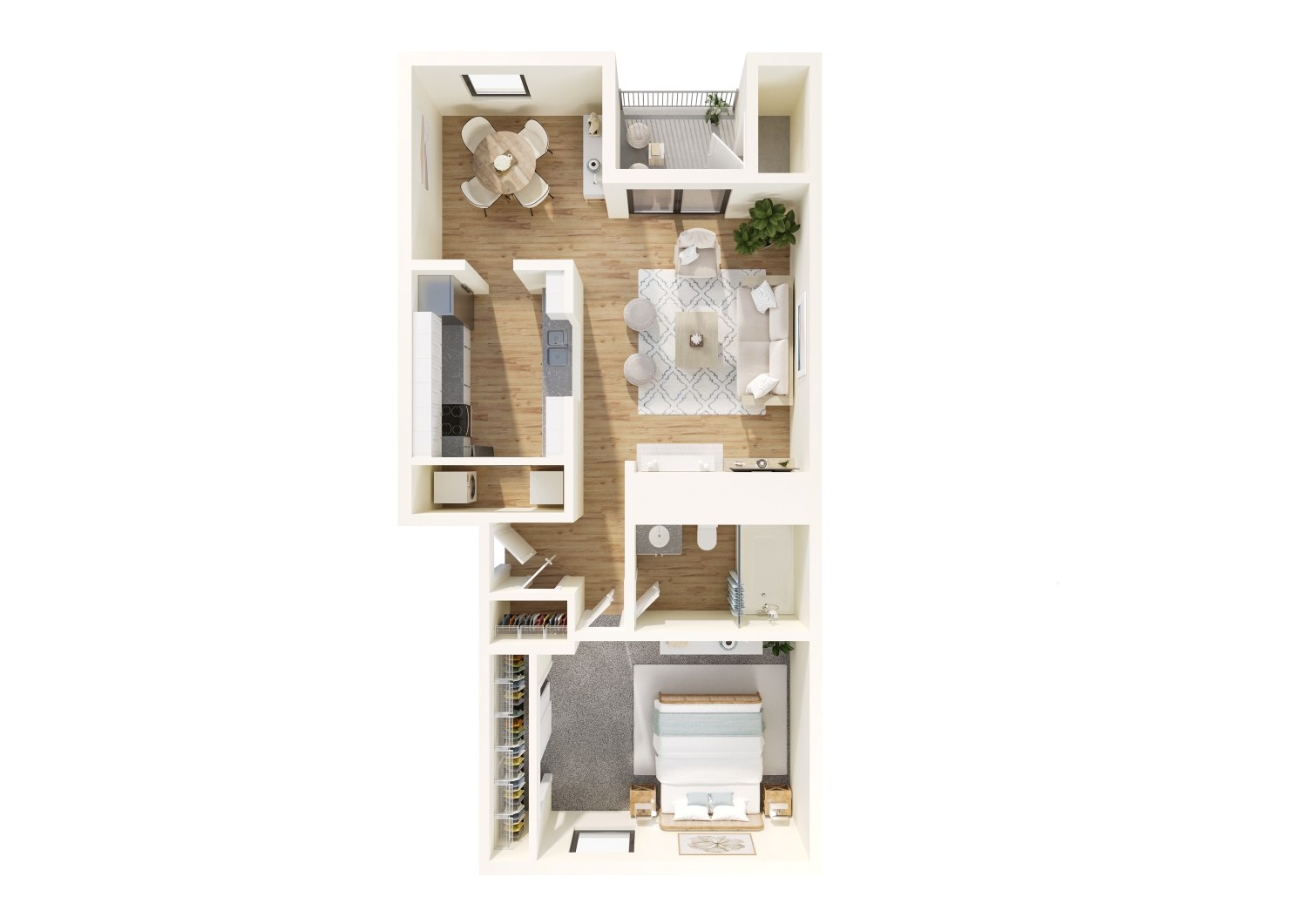 Floor plan for 1 bed, 1 bath, 675 sqft